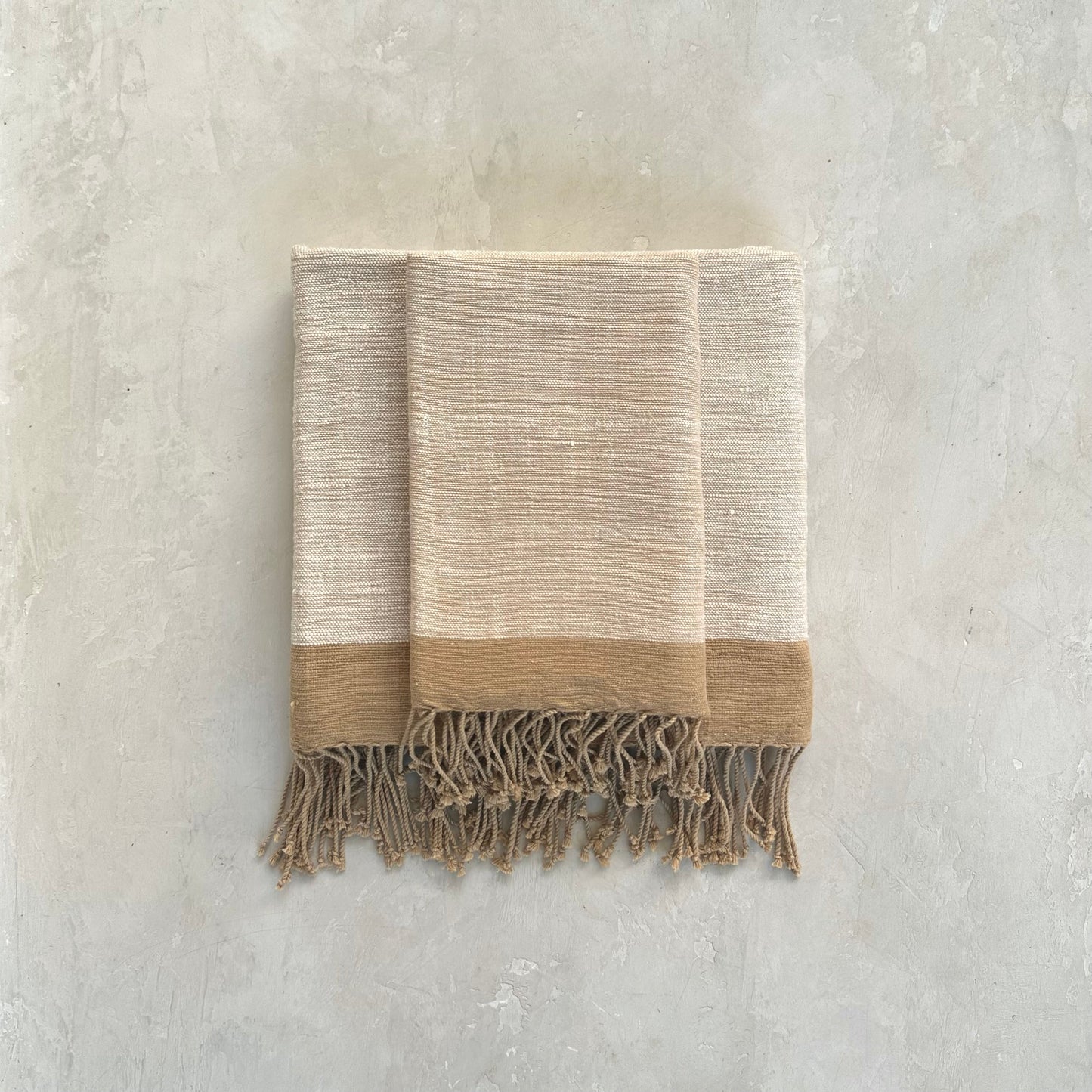 Savu Towel. Beige with Brown Edge - Hand Woven